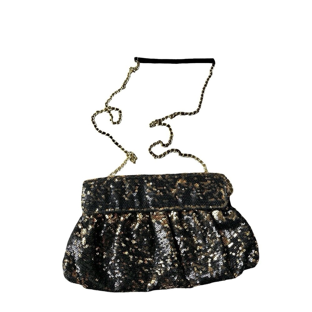 Style & Co Black Gold Sequin Clutch Purse Evening Crossbody Party Cocktail Bag
